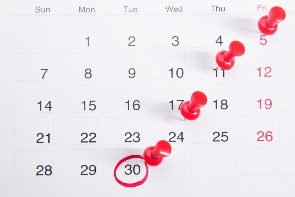 Calendar with a marked date for follow-up HIV and STI testing after a condom broke