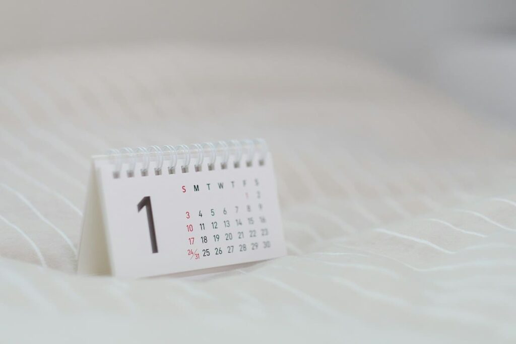Wall calendar with follow-up HIV test dates marked after finishing a 28-day PEP course
